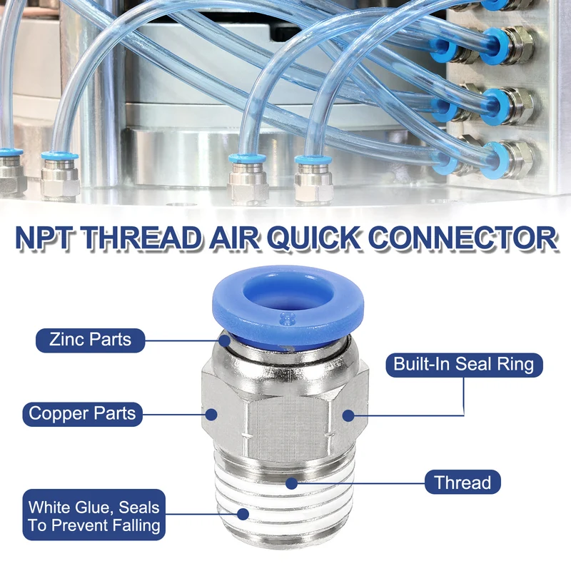 2 Pcs NPT Male 6mm Tube OD x 3/8" NPT Thread Push to Connect Fittings, Blue