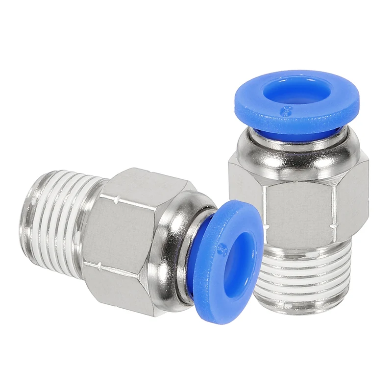 2 Pcs NPT Male 6mm Tube OD x 1/8" NPT Thread Push to Connect Fittings, Blue
