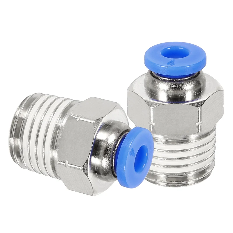 2 Pcs NPT Male 4mm Tube OD x 1/4" NPT Thread Push to Connect Fittings, Blue