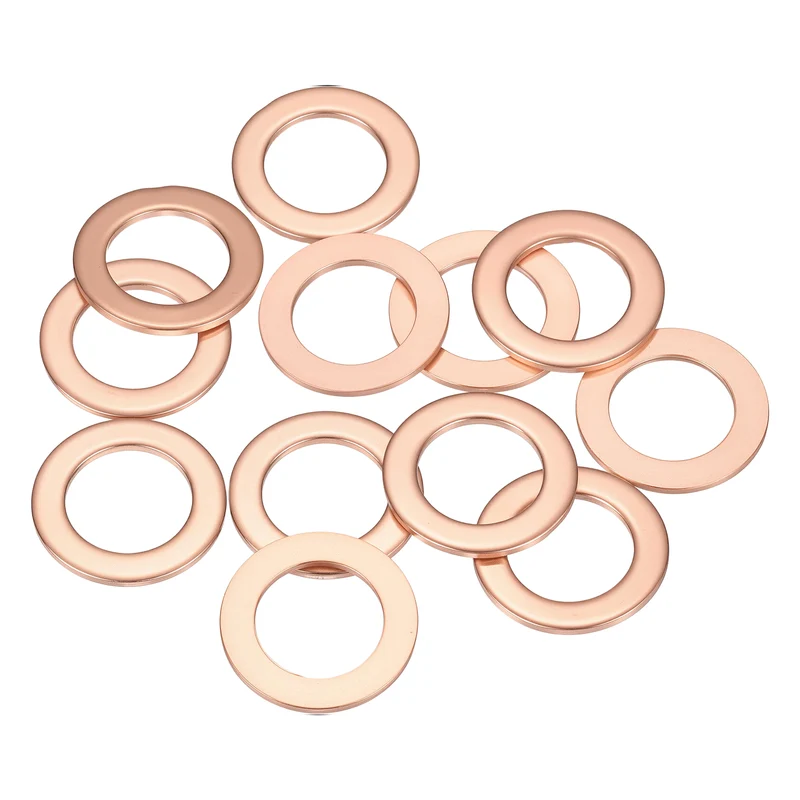 12 Pcs Flat Copper Washers, 10x16x1mm Copper Flat Sealing Crush Ring Washers
