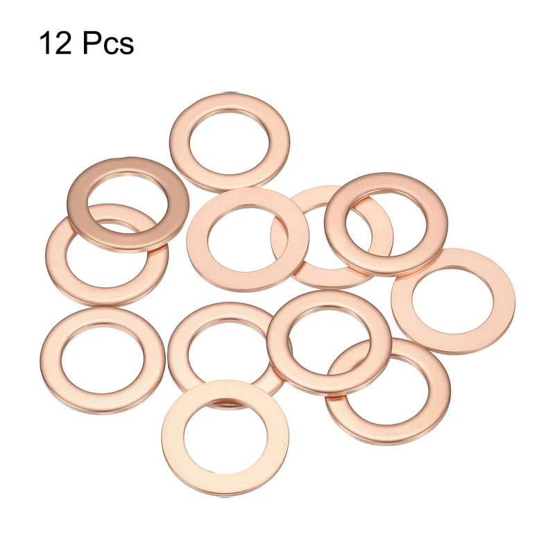 12 Pcs Flat Copper Washers, 10x16x1mm Copper Flat Sealing Crush Ring Washers