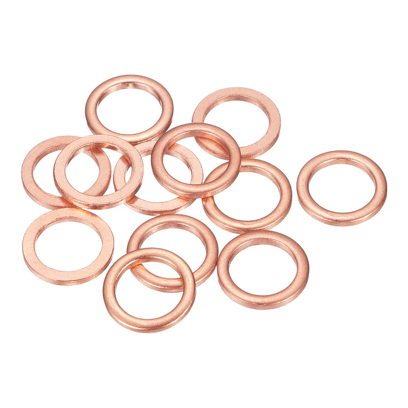 12 Pcs Flat Copper Washers, 10x14x1.5mm Copper Flat Sealing Crush Ring Washers