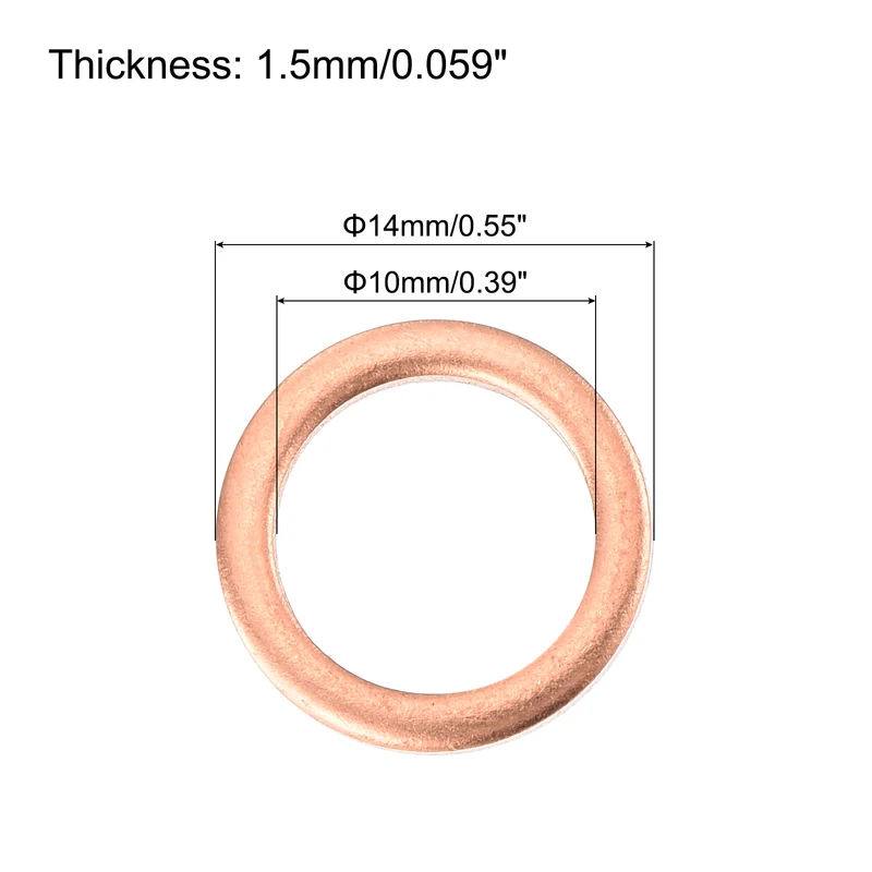 12 Pcs Flat Copper Washers, 10x14x1.5mm Copper Flat Sealing Crush Ring Washers