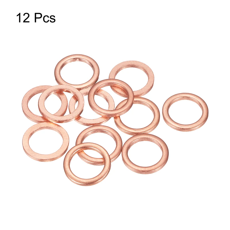 12 Pcs Flat Copper Washers, 10x14x1.5mm Copper Flat Sealing Crush Ring Washers