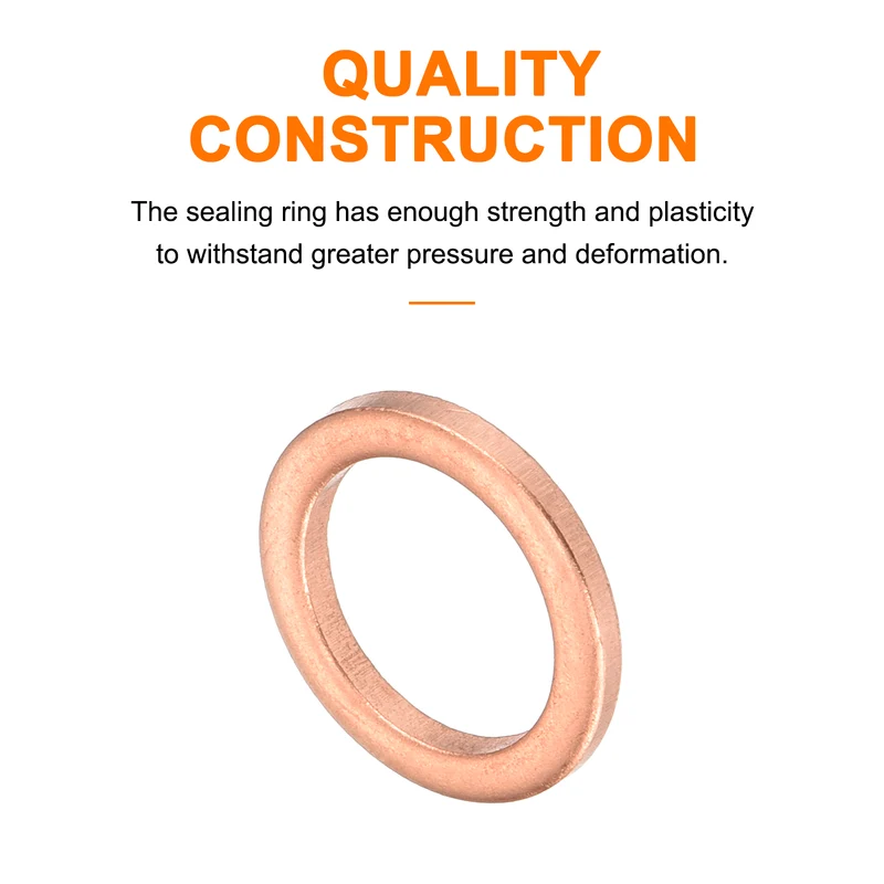 12 Pcs Flat Copper Washers, 10x14x1.5mm Copper Flat Sealing Crush Ring Washers