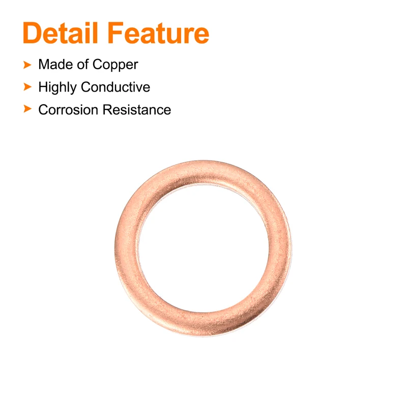 12 Pcs Flat Copper Washers, 10x14x1.5mm Copper Flat Sealing Crush Ring Washers
