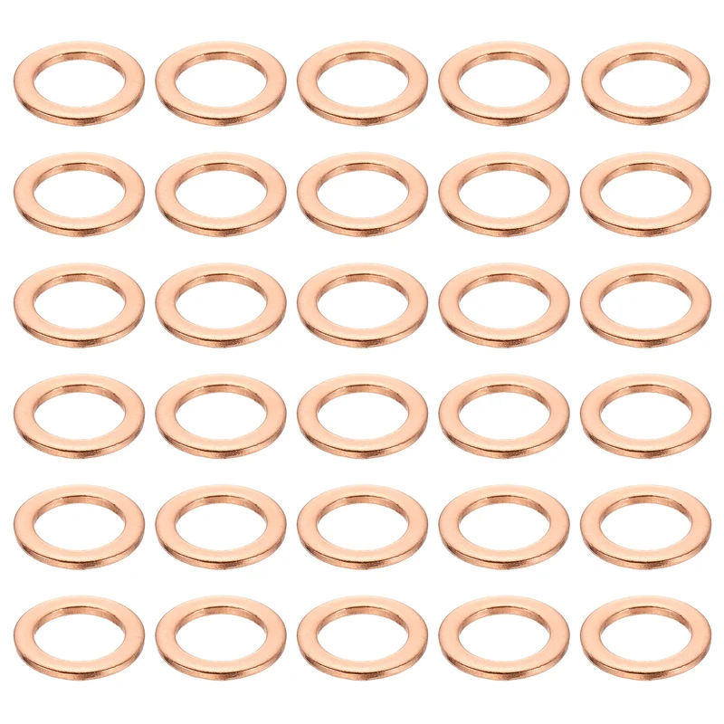 30 Pcs Flat Copper Washers, 8x12x1mm Copper Flat Sealing Crush Ring Washers