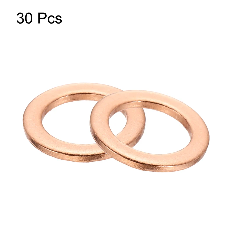 30 Pcs Flat Copper Washers, 8x12x1mm Copper Flat Sealing Crush Ring Washers