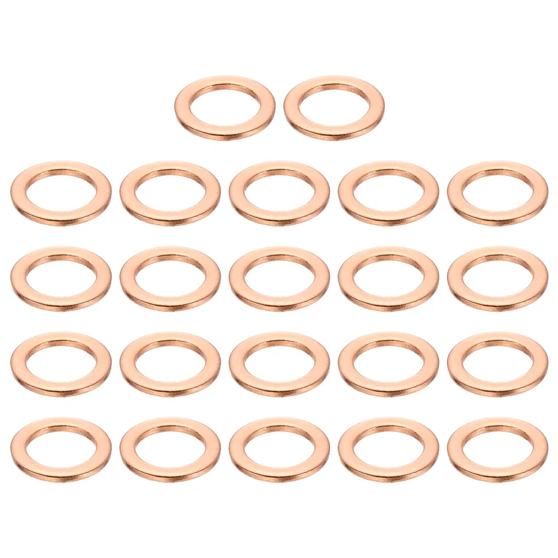 22 Pcs Flat Copper Washers, 8x12x1mm Copper Flat Sealing Crush Ring Washers