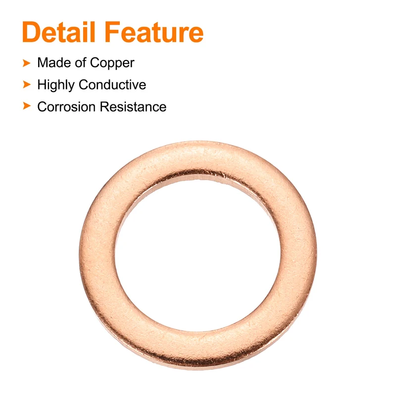22 Pcs Flat Copper Washers, 8x12x1mm Copper Flat Sealing Crush Ring Washers