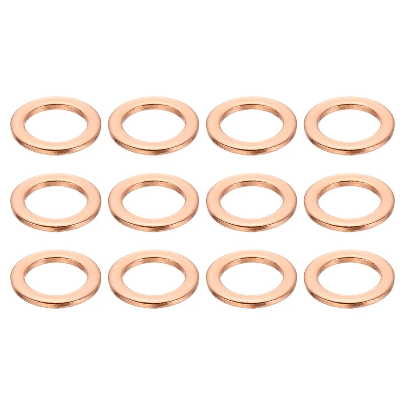 12 Pcs Flat Copper Washers, 8x12x1mm Copper Flat Sealing Crush Ring Washers