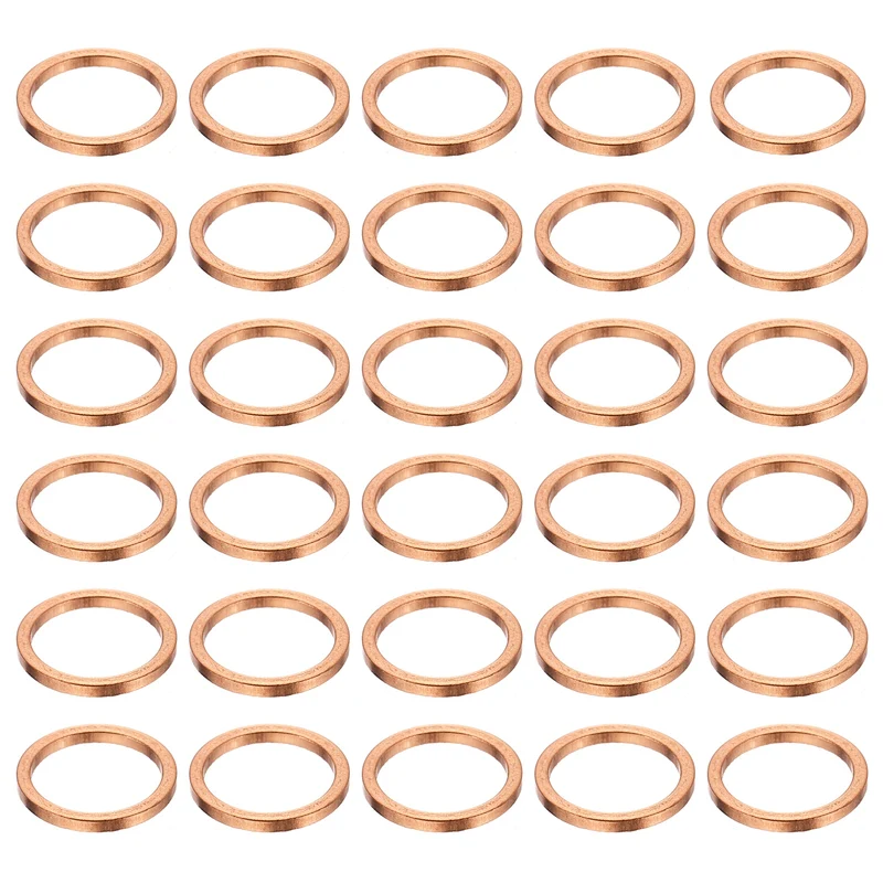 30 Pcs Flat Copper Washers, 8x10x1mm Copper Flat Sealing Crush Ring Washers