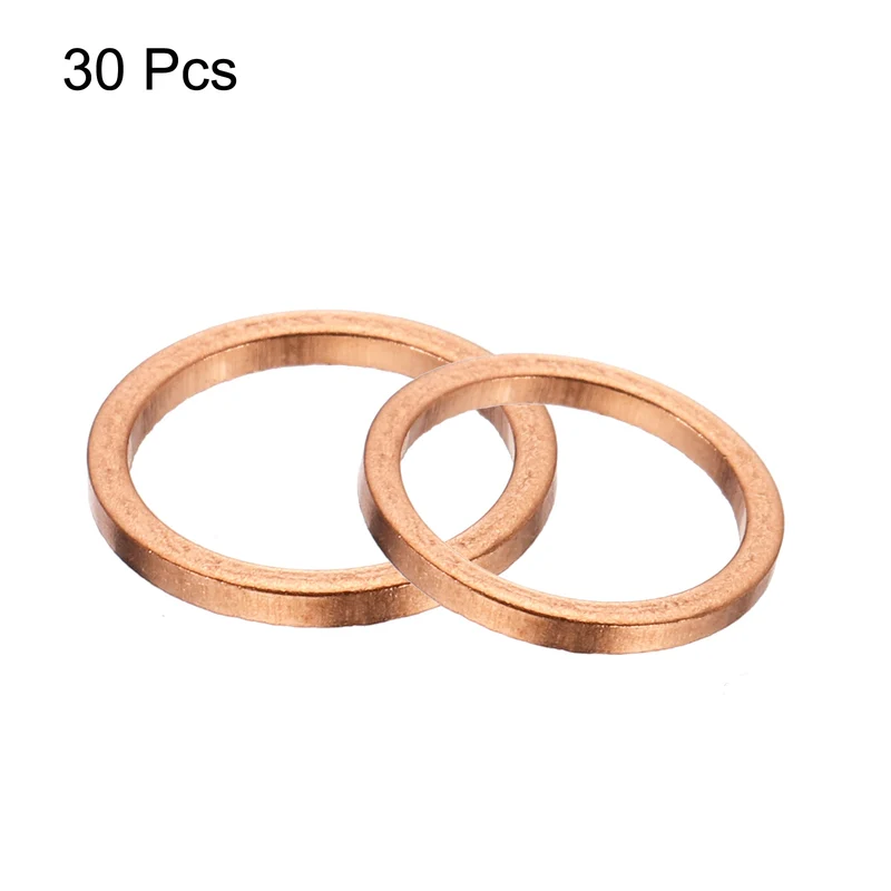 30 Pcs Flat Copper Washers, 8x10x1mm Copper Flat Sealing Crush Ring Washers