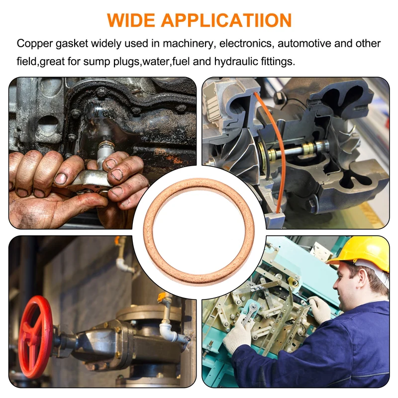 30 Pcs Flat Copper Washers, 8x10x1mm Copper Flat Sealing Crush Ring Washers