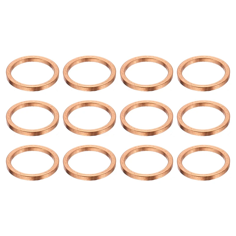 12 Pcs Flat Copper Washers, 8x10x1mm Copper Flat Sealing Crush Ring Washers