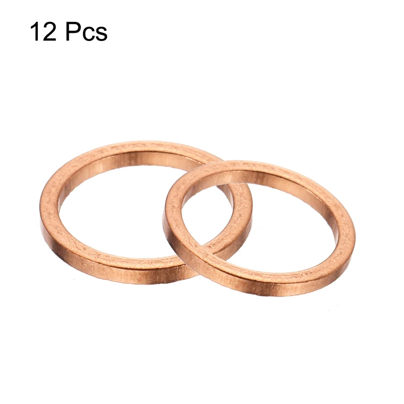 12 Pcs Flat Copper Washers, 8x10x1mm Copper Flat Sealing Crush Ring Washers