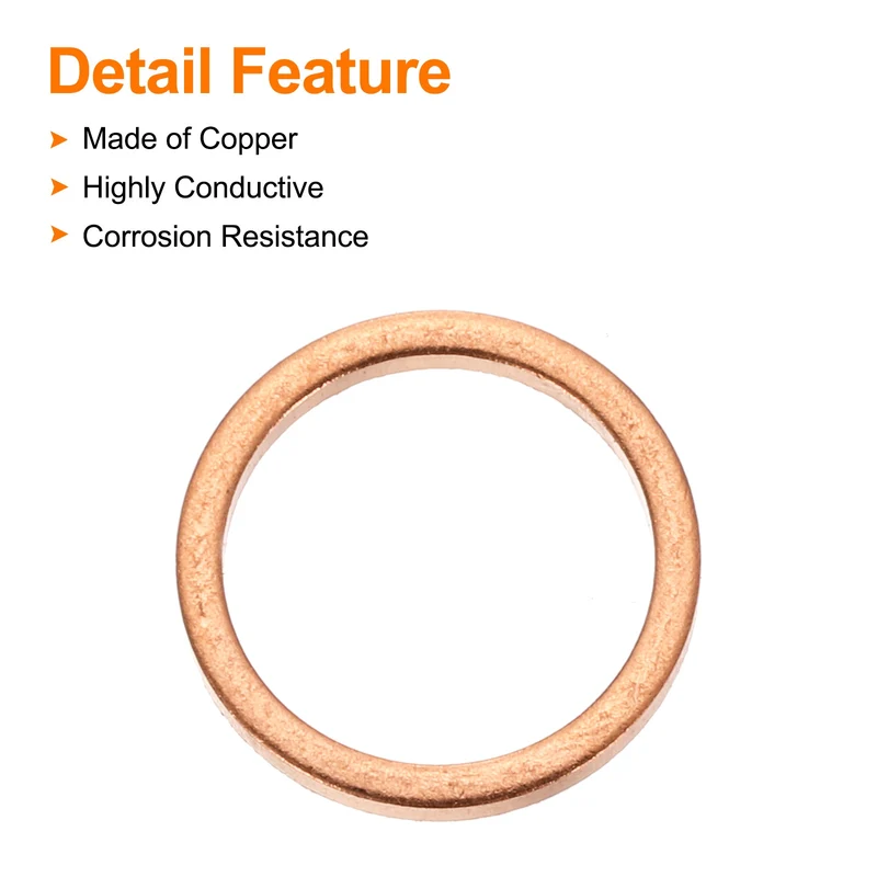 12 Pcs Flat Copper Washers, 8x10x1mm Copper Flat Sealing Crush Ring Washers