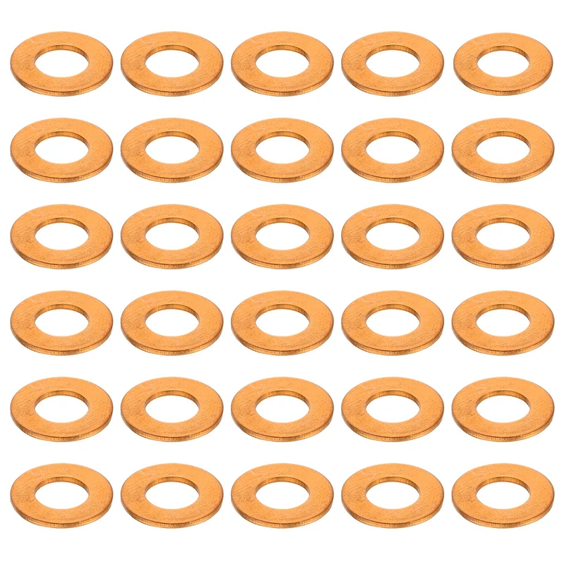 30 Pcs Flat Copper Washers, 7x14x1mm Copper Flat Sealing Crush Ring Washers