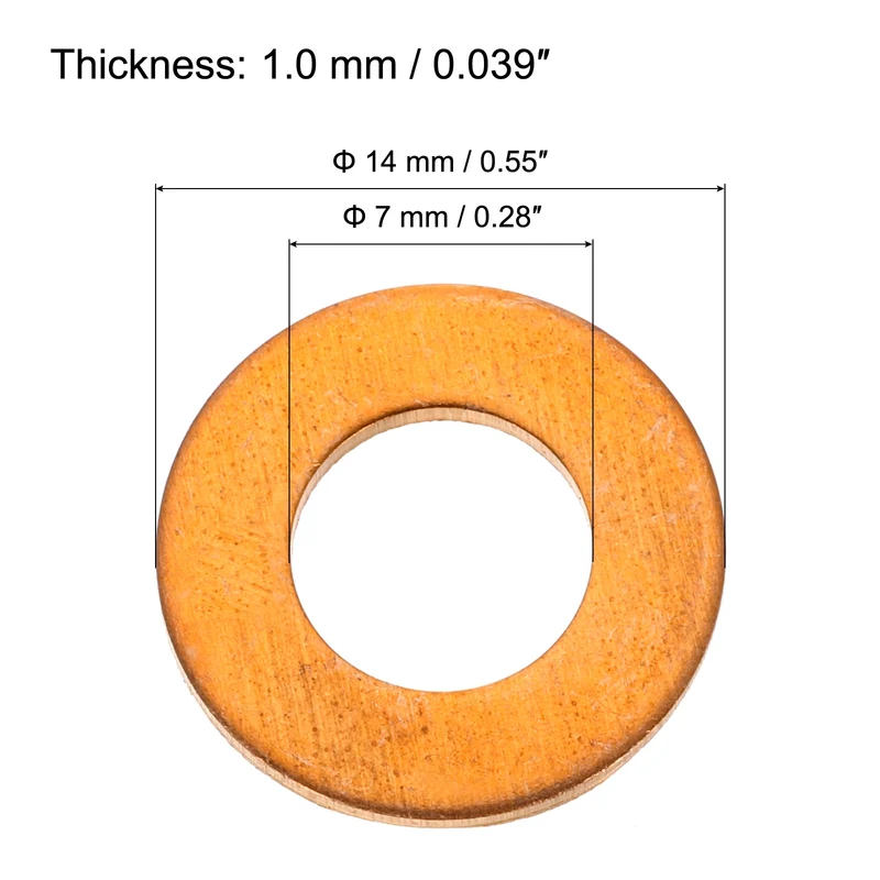 30 Pcs Flat Copper Washers, 7x14x1mm Copper Flat Sealing Crush Ring Washers