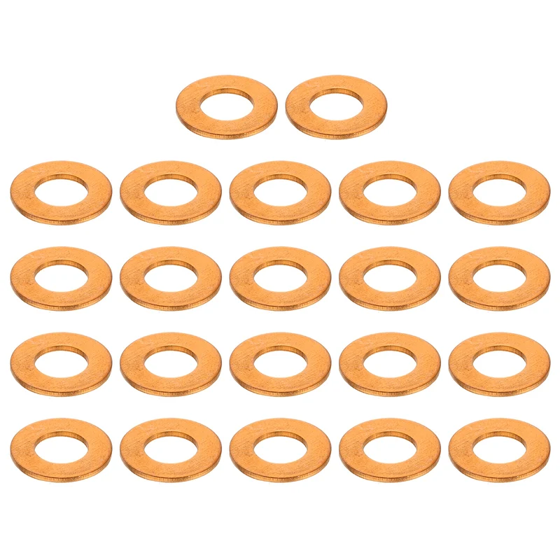 22 Pcs Flat Copper Washers, 7x14x1mm Copper Flat Sealing Crush Ring Washers