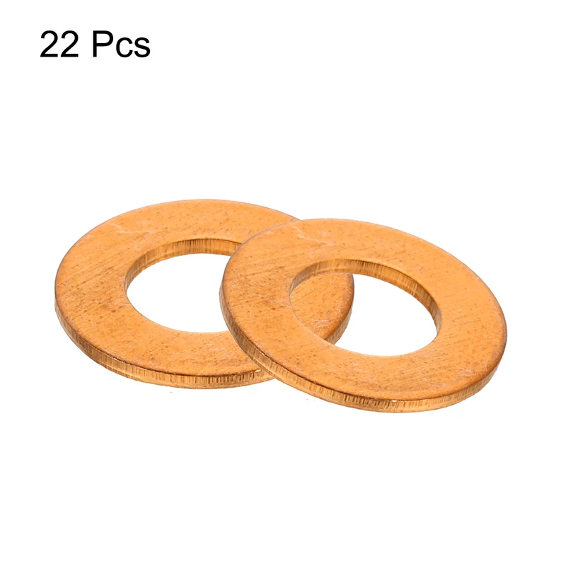 22 Pcs Flat Copper Washers, 7x14x1mm Copper Flat Sealing Crush Ring Washers