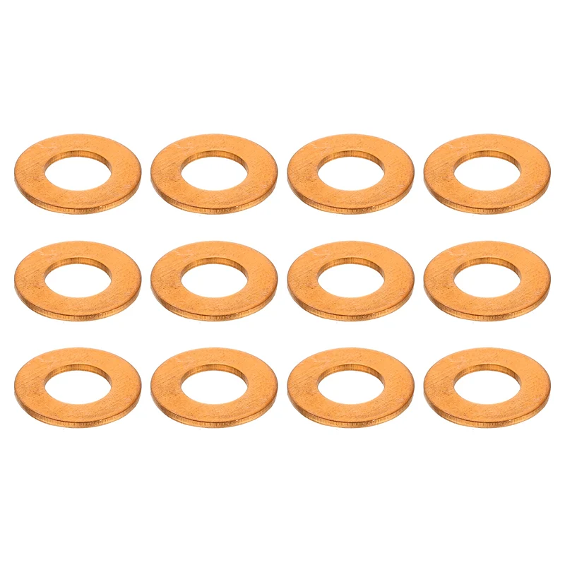 12 Pcs Flat Copper Washers, 7x14x1mm Copper Flat Sealing Crush Ring Washers