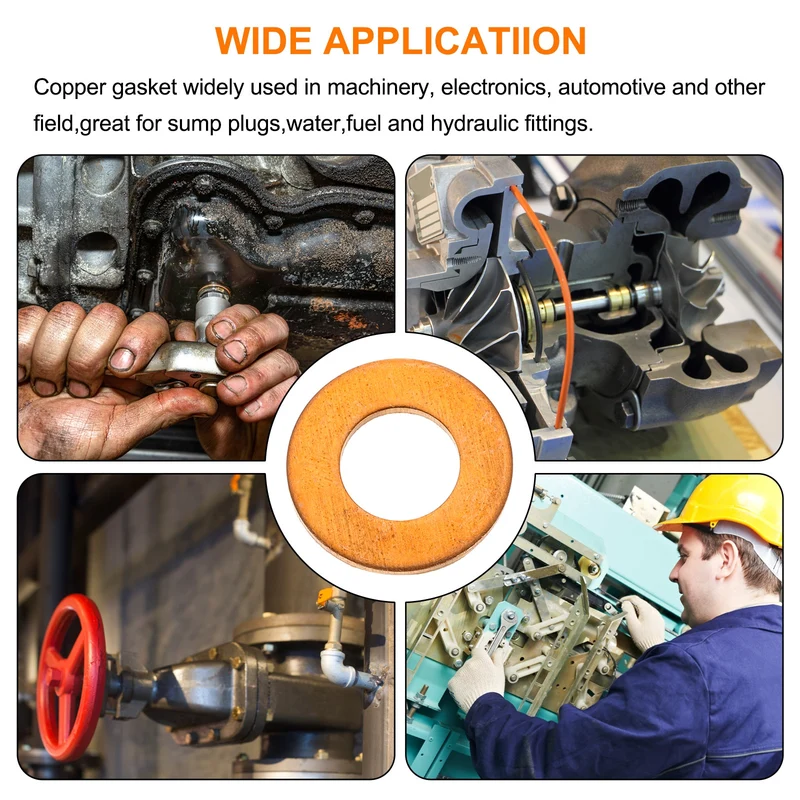 12 Pcs Flat Copper Washers, 7x14x1mm Copper Flat Sealing Crush Ring Washers
