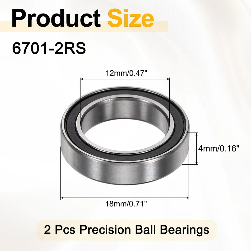 2Pcs 6701-2RS Deep Groove Ball Bearings 12x18x4mm ZV4 Level ABEC7 Precision