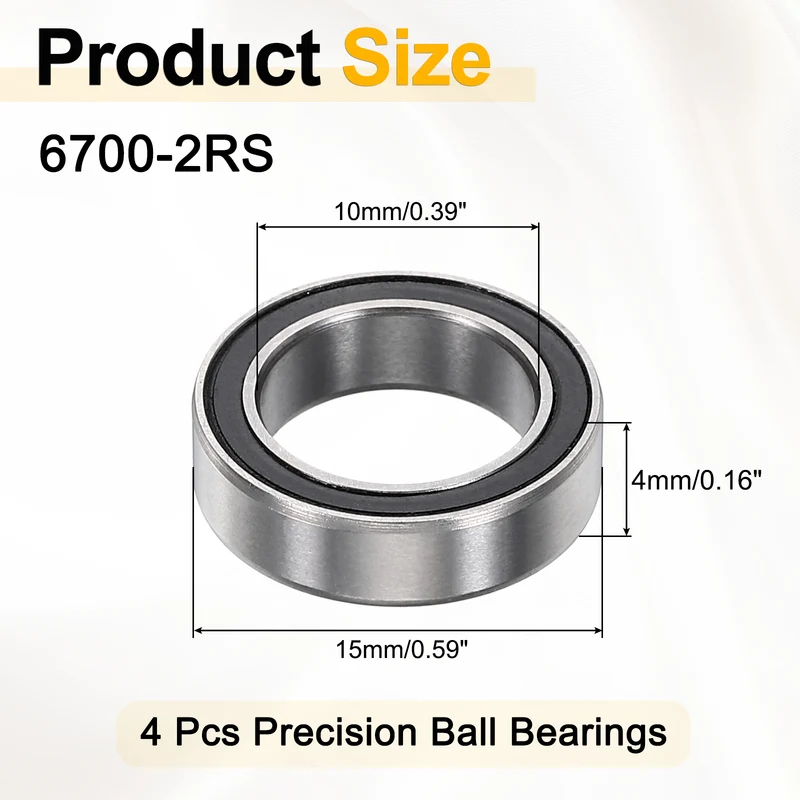 4Pcs 6700-2RS Deep Groove Ball Bearings 10x15x4mm ZV4 Level ABEC7 Precision
