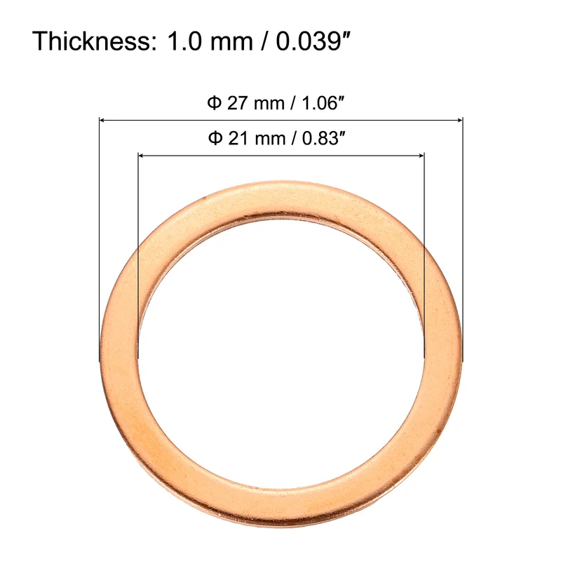 52 Pcs Flat Copper Washers, 21x27x1mm Copper Flat Sealing Crush Ring Washers