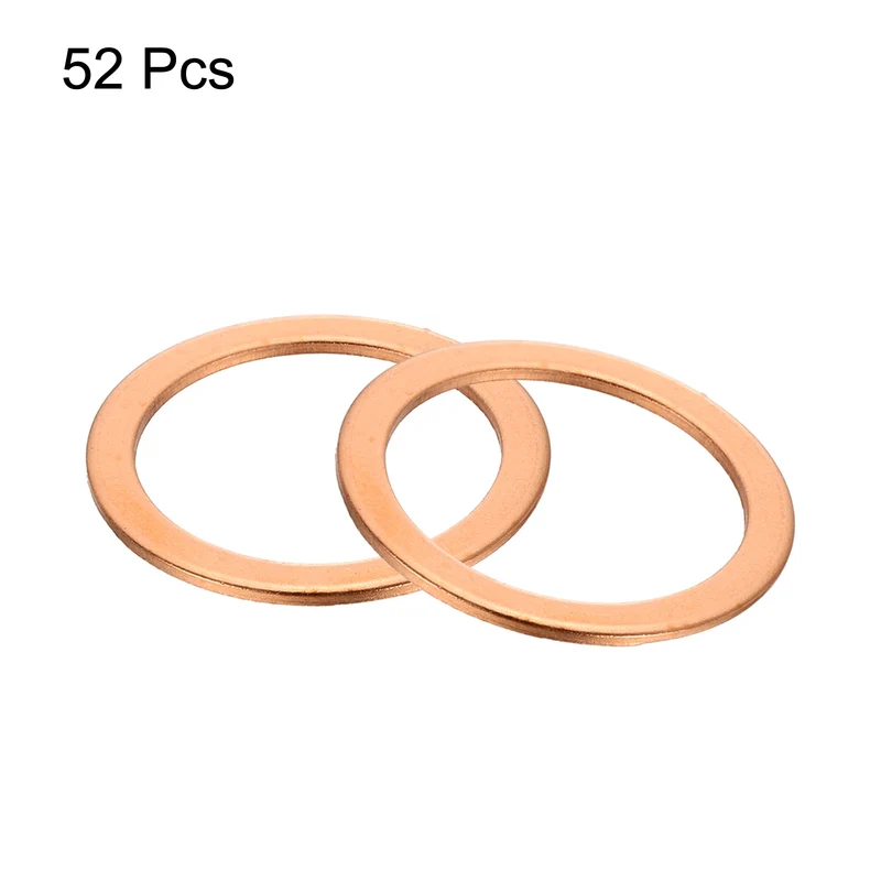52 Pcs Flat Copper Washers, 21x27x1mm Copper Flat Sealing Crush Ring Washers