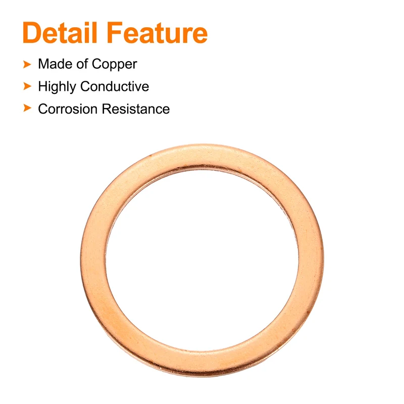 52 Pcs Flat Copper Washers, 21x27x1mm Copper Flat Sealing Crush Ring Washers