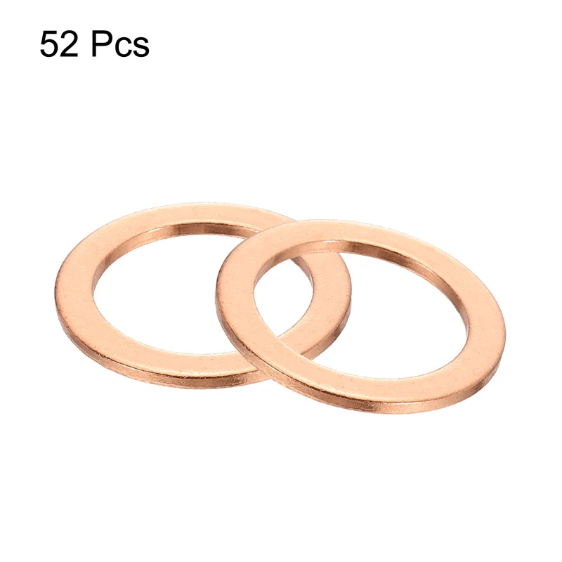 52 Pcs Flat Copper Washers, 19x26x1.5mm Copper Flat Sealing Crush Ring Washers