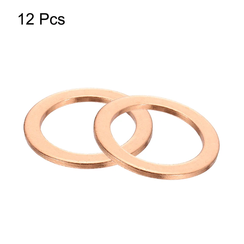 12 Pcs Flat Copper Washers, 19x25x1.5mm Copper Flat Sealing Crush Ring Washers