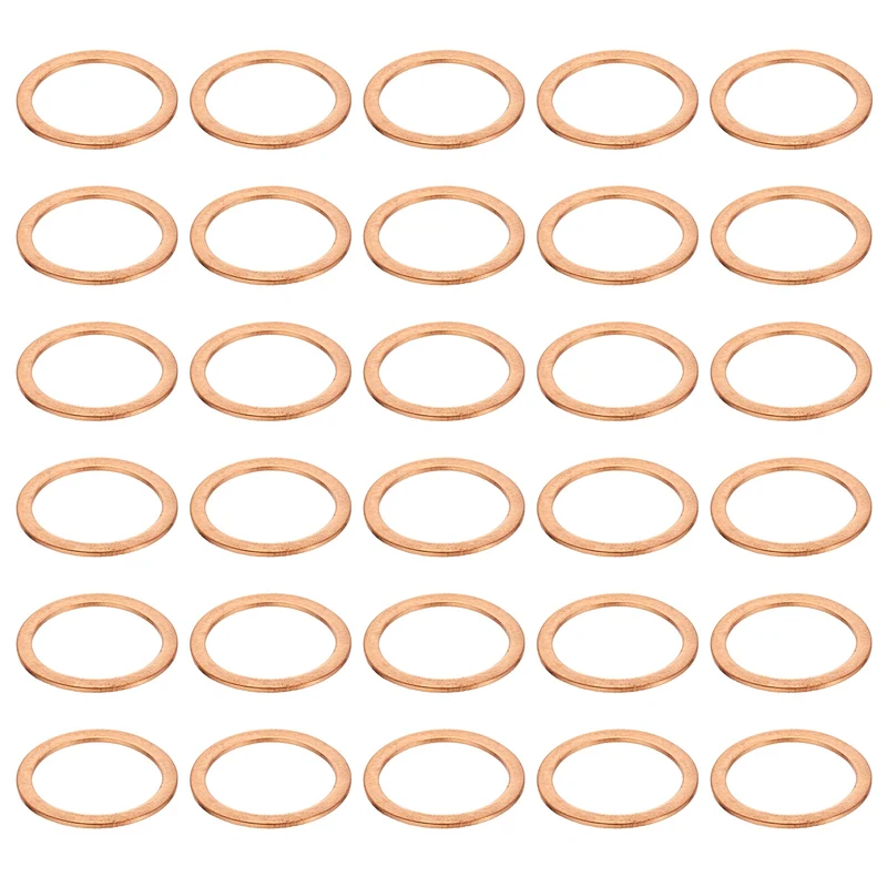 52 Pcs Flat Copper Washers, 19x24x1mm Copper Flat Sealing Crush Ring Washers