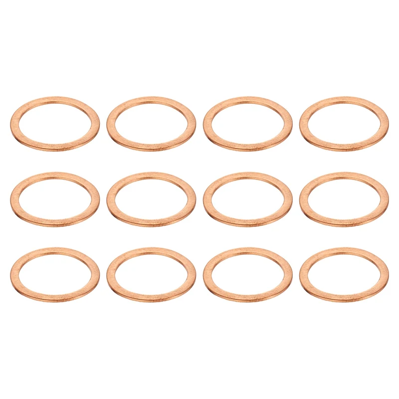 12 Pcs Flat Copper Washers, 19x24x1mm Copper Flat Sealing Crush Ring Washers