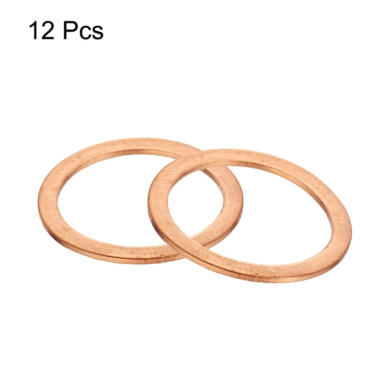 12 Pcs Flat Copper Washers, 19x24x1mm Copper Flat Sealing Crush Ring Washers