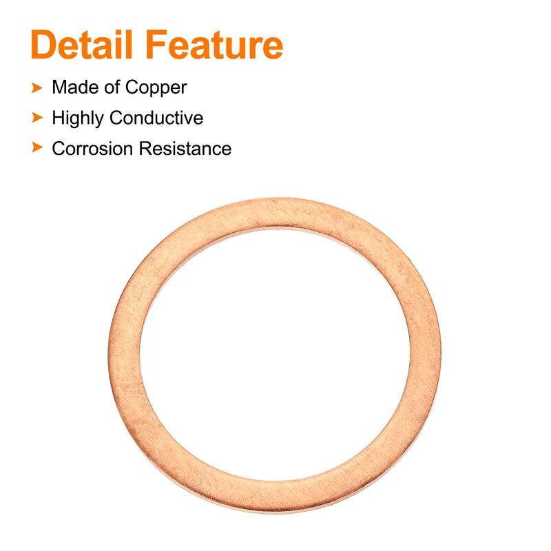 12 Pcs Flat Copper Washers, 19x24x1mm Copper Flat Sealing Crush Ring Washers
