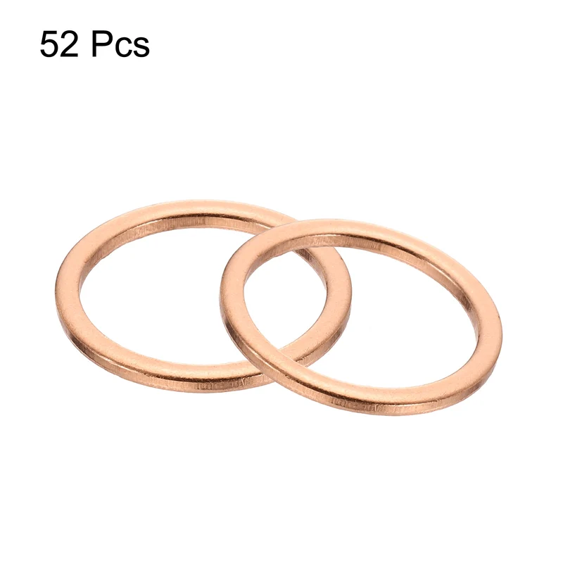 52 Pcs Flat Copper Washers, 18x22x1.5mm Copper Flat Sealing Crush Ring Washers