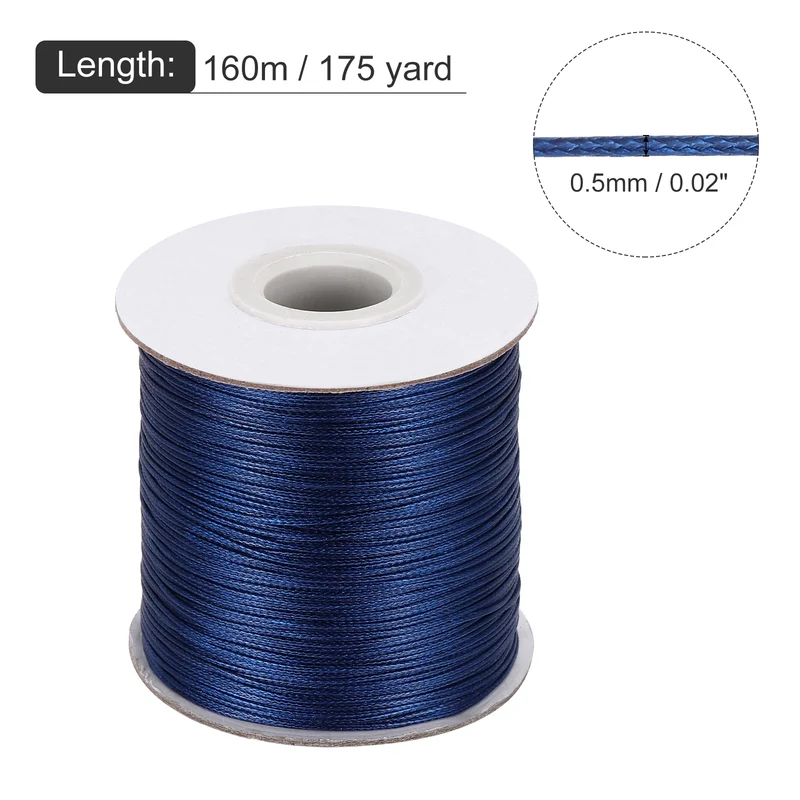 Navy Blue 0.5mm Waxed Cord 175 Yard Wax Bead Thread String for Jewelry