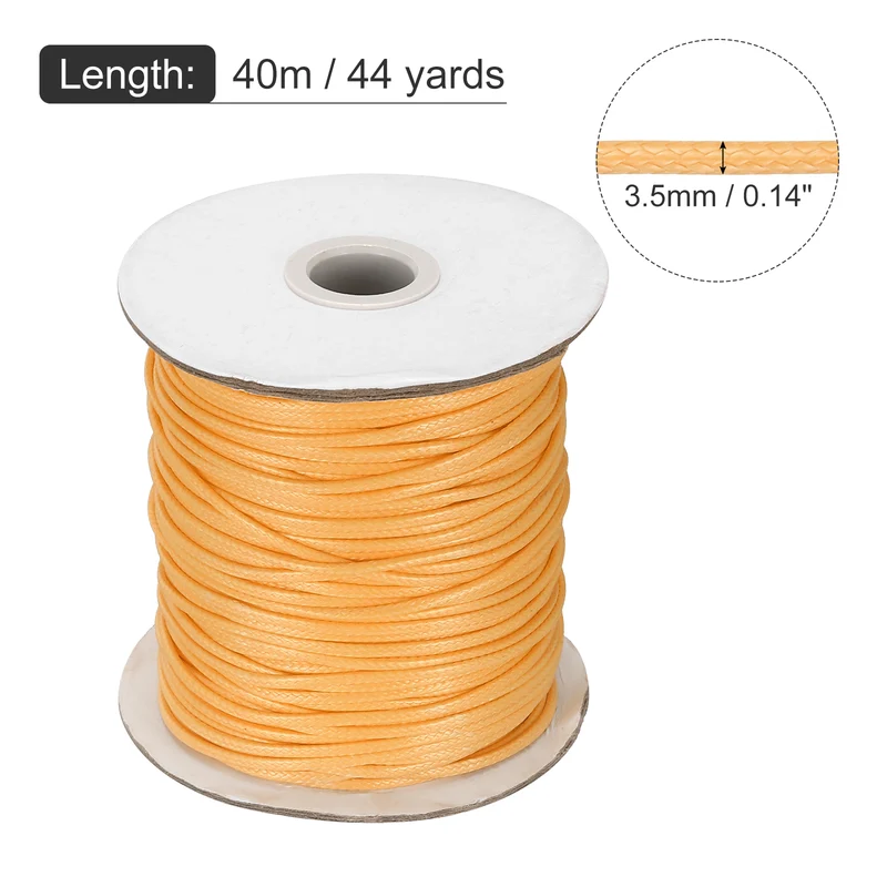 Waxed Cord 3.5mm Waxed Thread 44 Yard Wax String Leather Cord (Yellow)