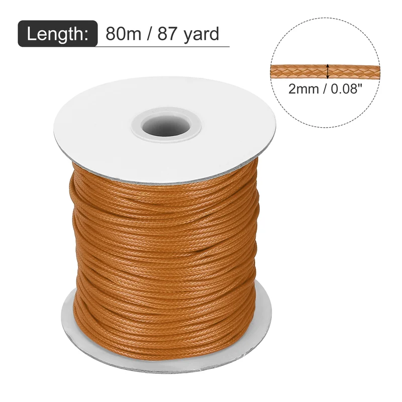 Waxed Cord 2mm Waxed Thread 87 Yard Wax String Leather Cord (Orange Yellow)