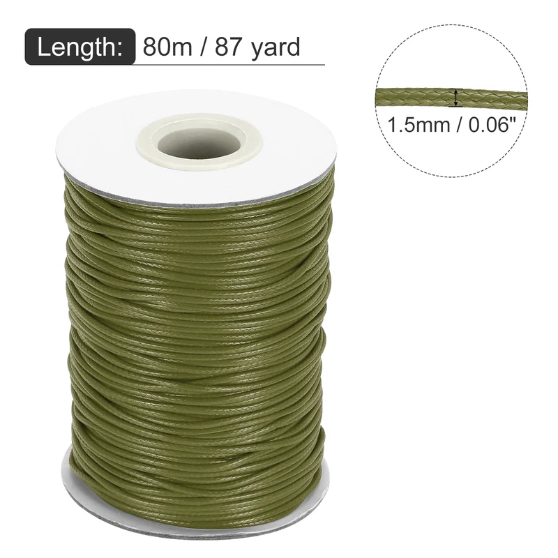 Waxed Cord 1.5mm Waxed Thread 87 Yard Wax String Leather Cord (Army Green)