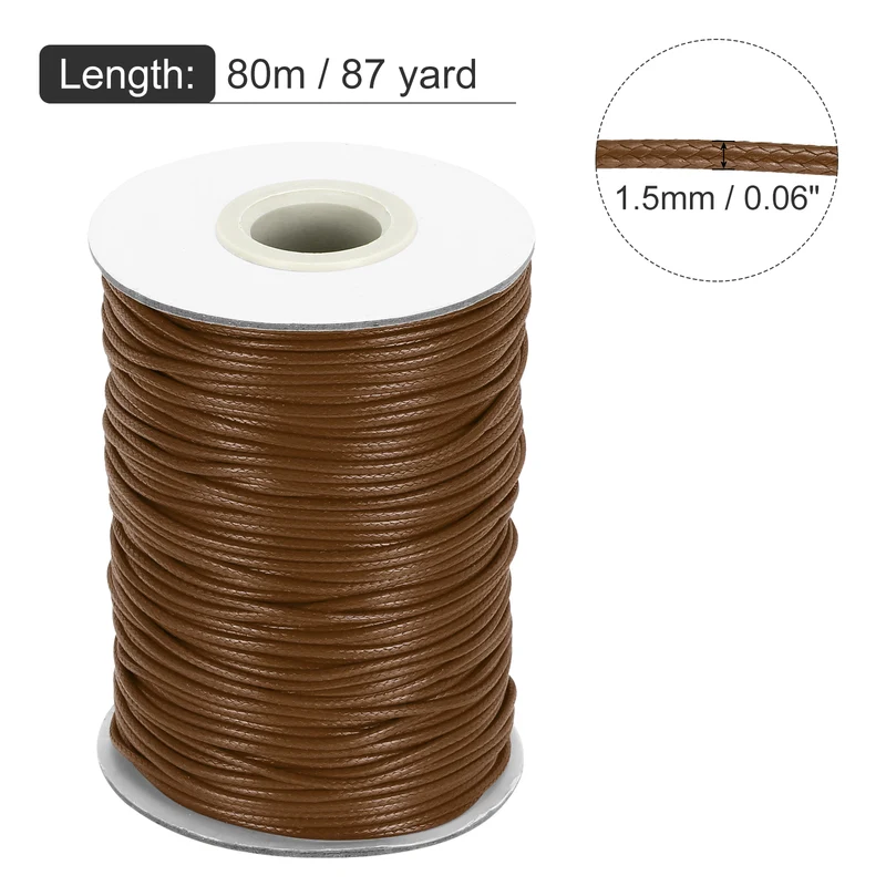 Waxed Cord 1.5mm Waxed Thread 87 Yard Wax String Leather Cord (Dark Brown)