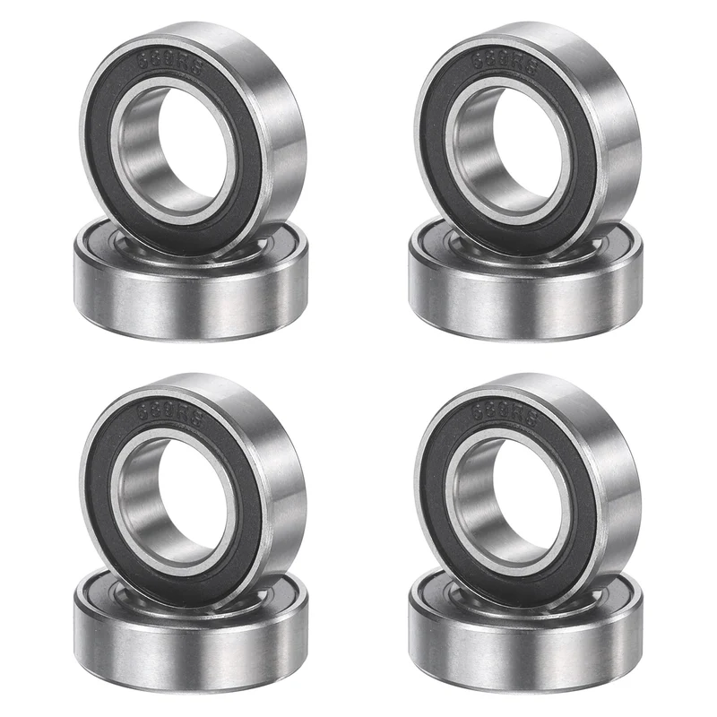 8Pcs 689 2RS 9mmx17mmx5mm Rubber Shielded Deep Groove Ball Bearing, Black