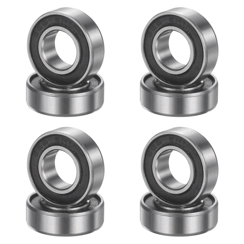 8Pcs 688 2RS 8mmx16mmx5mm Rubber Shielded Deep Groove Ball Bearing, Black