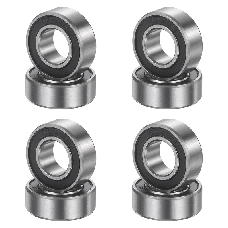 8Pcs 687 2RS 7mmx14mmx5mm Rubber Shielded Deep Groove Ball Bearing, Black