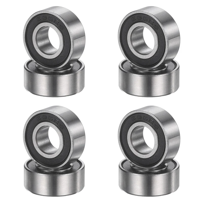 8Pcs 686 2RS 6mmx13mmx5mm Rubber Shielded Deep Groove Ball Bearing, Black