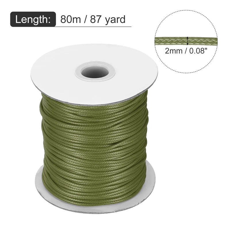 Waxed Cord 2mm Waxed Thread 87 Yard Wax String Leather Cord (Army Green)