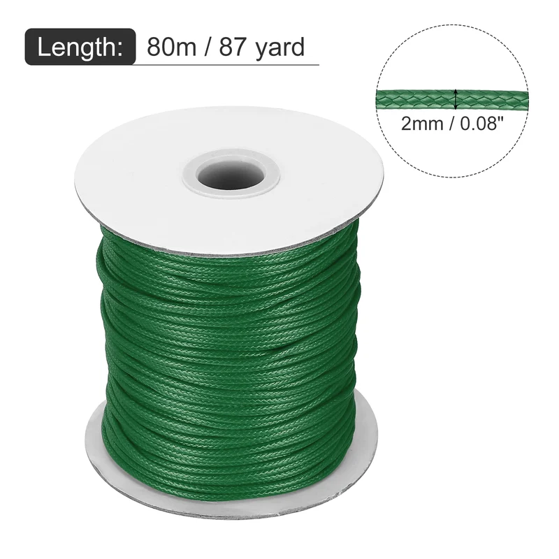 Waxed Cord 2mm Waxed Thread 87 Yard Wax String Leather Cord (Dark Green)